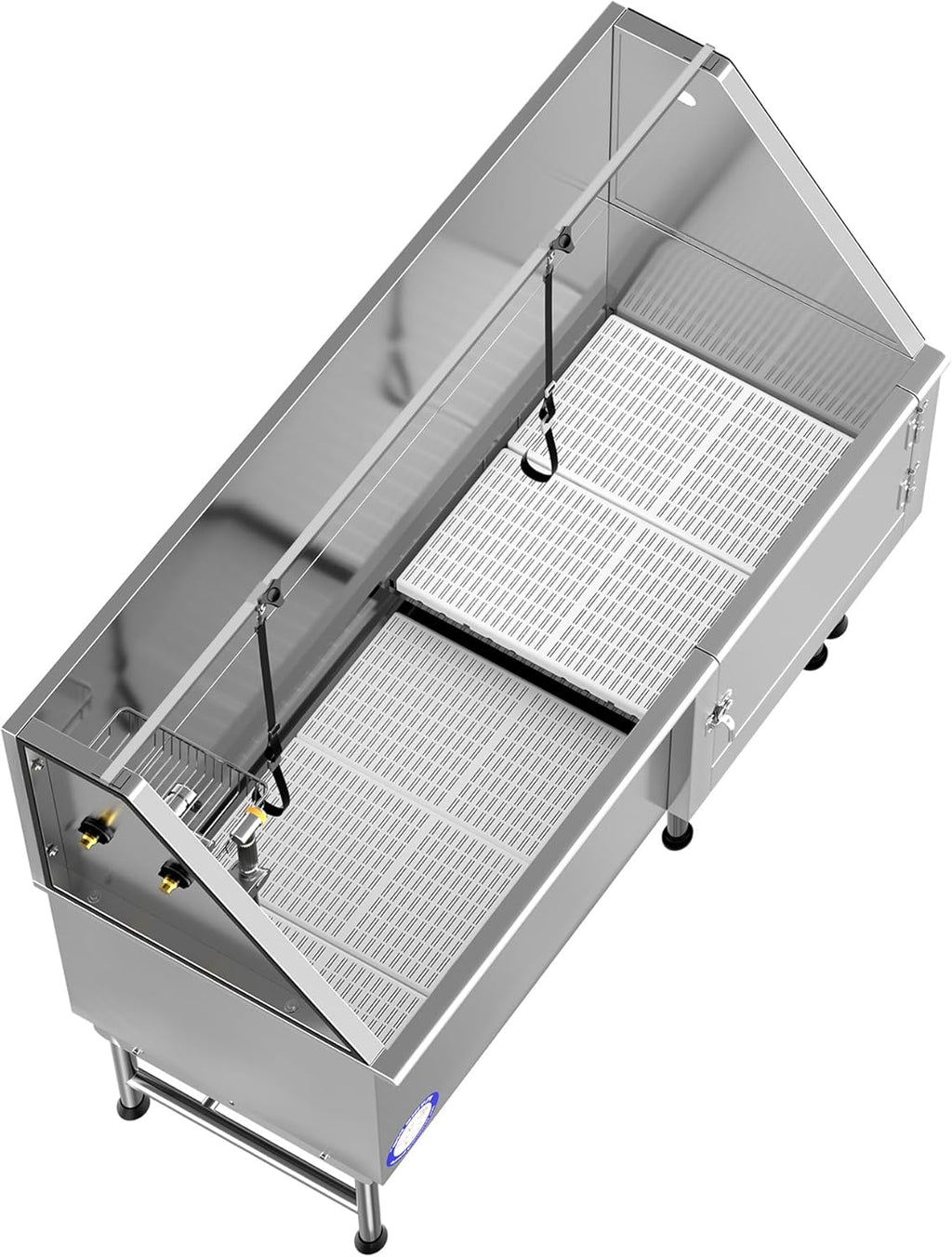 62" Stainless Steel Pet Dog Bath Tub with Faucet (Right Door/Left Drain), 62 X 27 X 58