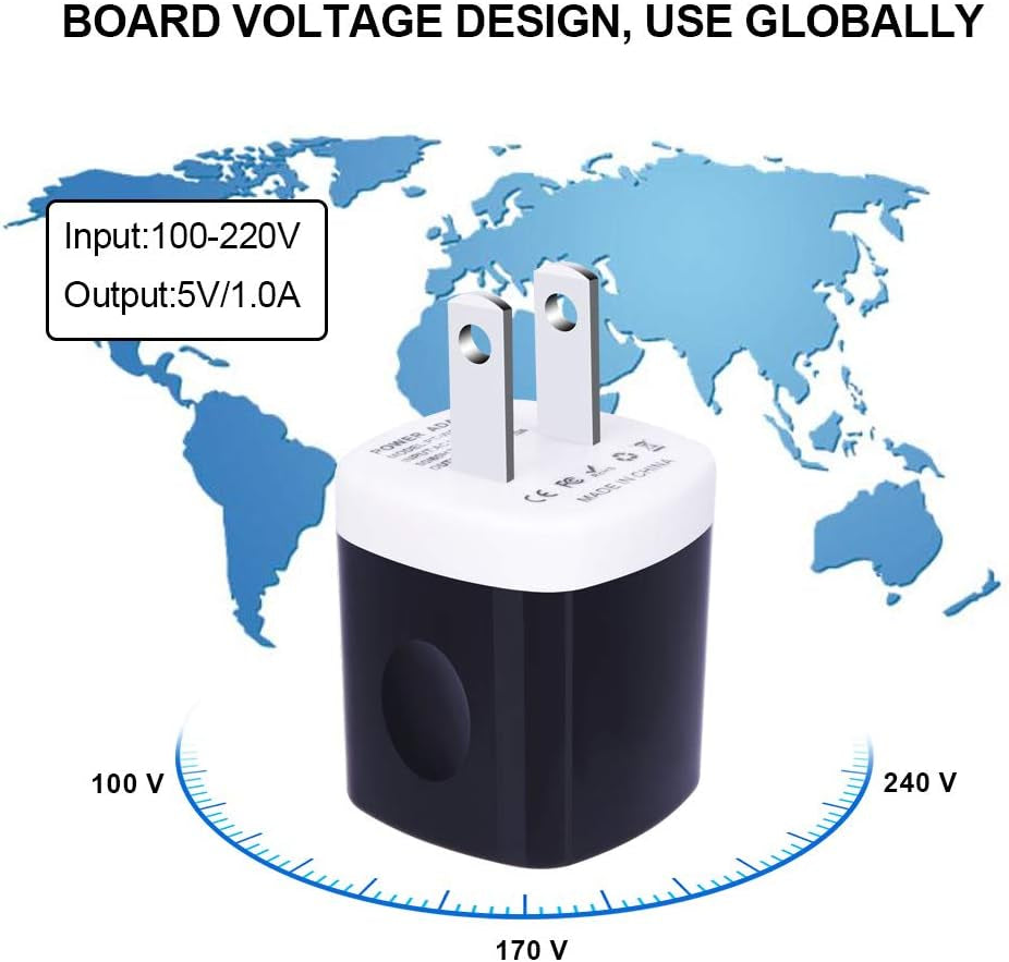 Wall Adapter, USB Wall Charger 6 Pack,  1A 5V Single Port USB Plugs Power Adapter Compatible Iphone 12 11 Xs XR X 8 7 6S 6, Samsung Galaxy A21 S10E S9 S8 Note 20 9 8 S7 Edge, G6, Google Pixel 4A