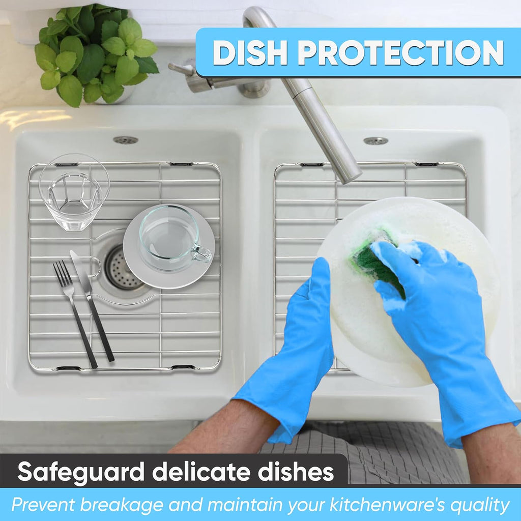 Kitchen Sink Protector, Stainless Steel Grid Design: 23”W X 14-3/8”L Extra Large Sink Rack - Handy In-Sink Dish Drying Rack - Fits Farmhouse Sink, Large and Extra-Large Sinks