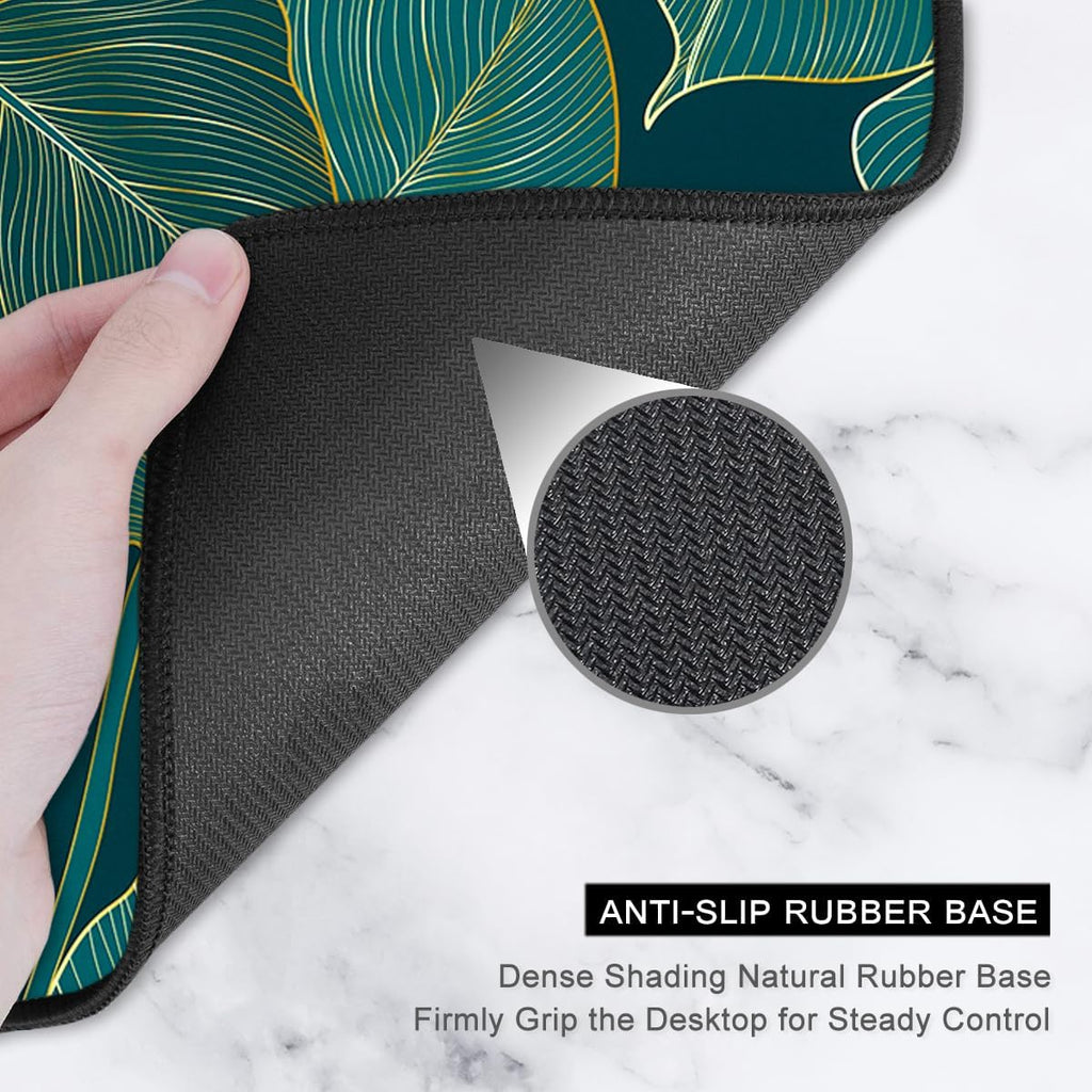 Extended Mouse Pad, XXL Gaming Mouse Pads, Large Big Mousepad Laptop Computer Keyboard Mat Desk Pad with Non-Slip Base Stitched Edge for Gaming Office, 35.5 X 15.7 Inch, Tropical Leaves